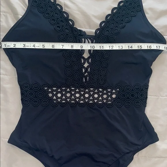 BECCA Black Scallop Lace One Piece Swimsuit - Picture 9 of 11